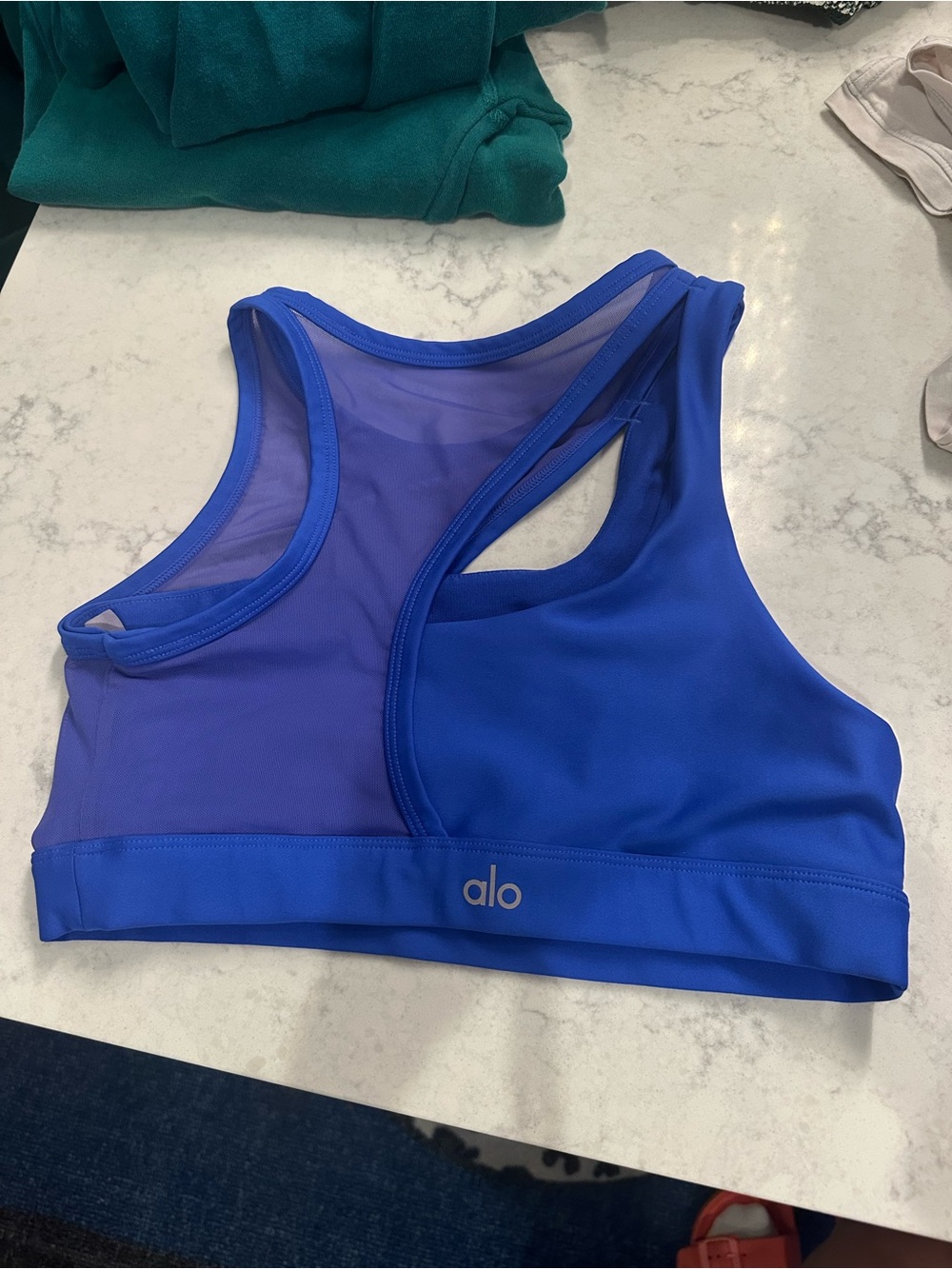 ALO Yoga Royal Blue Mesh-Panel Sports Bra